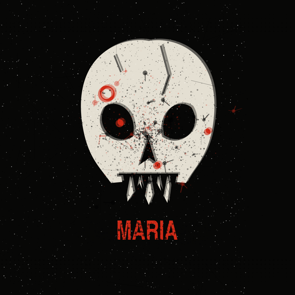 Maria — kranie, blodrøde kapitaler